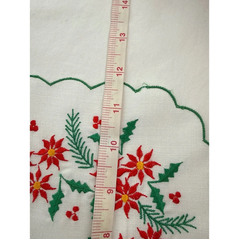 Tablecloth‎ Placemat Napkin Coaster Poinsettia Christmas Embroidered Scallop